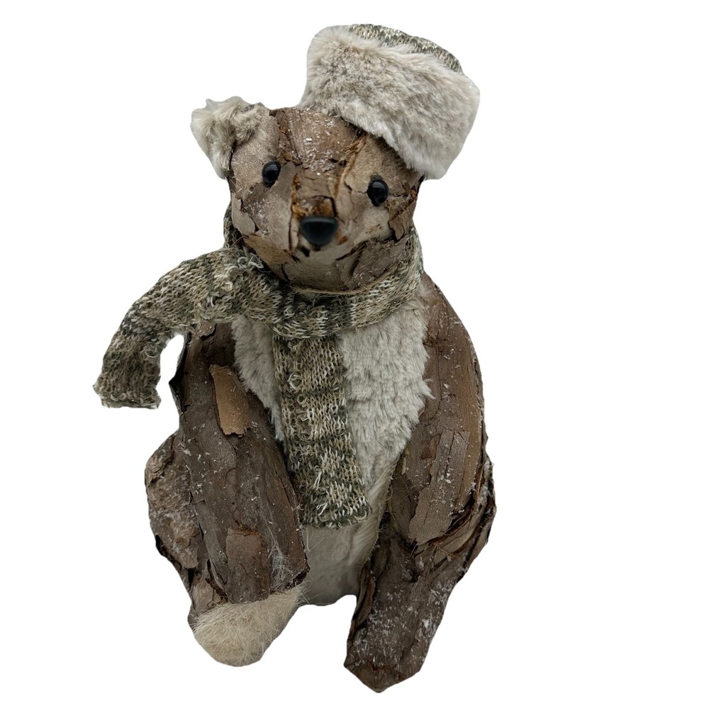 Pier 1 Bear Wearing Hat And Scarf Winter Woodland Figurine Holiday Decoration 9"